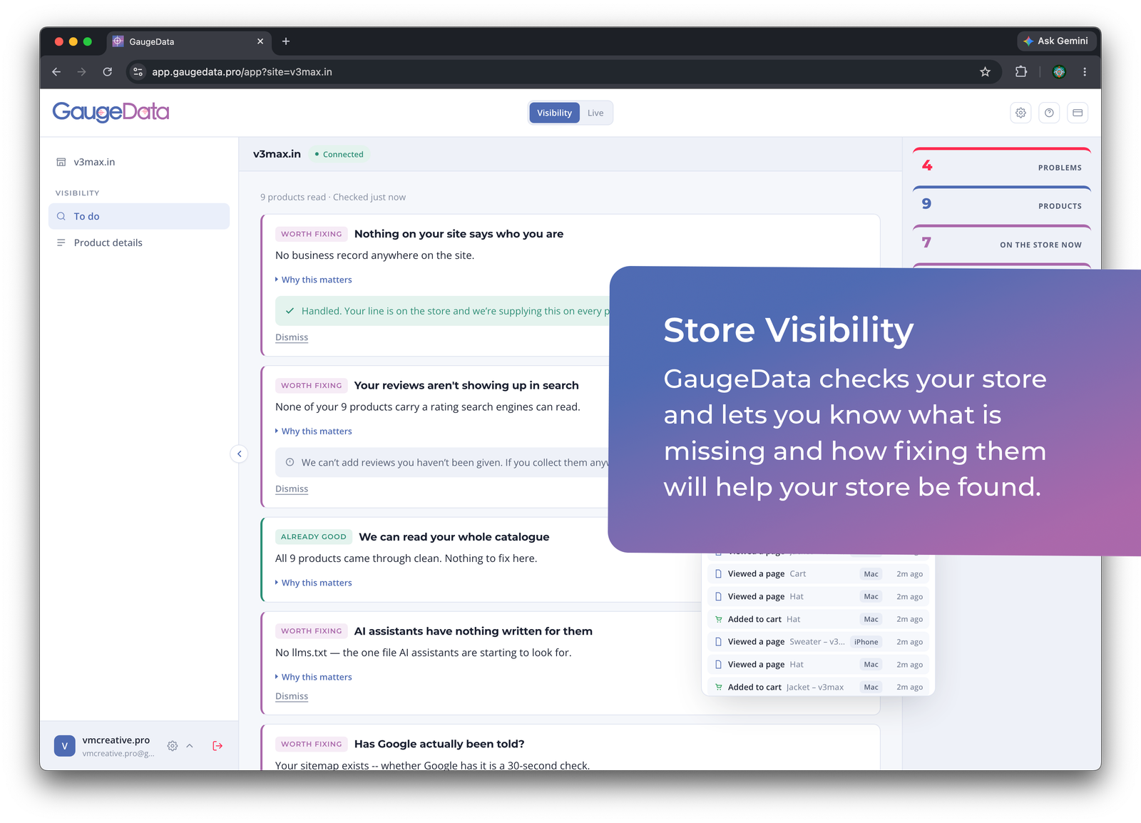 GaugeData — store visibility scan